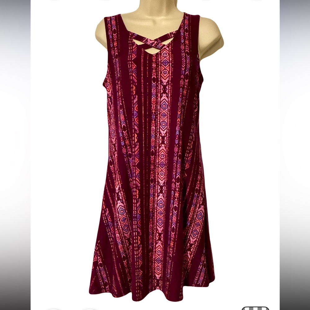 Mudd Burgundy and Pink Patterned Mini Dress